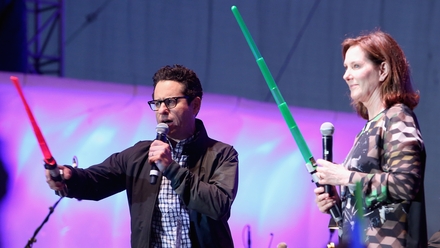 JJ Abrams and Kathleen Kennedy with the tools of the trade