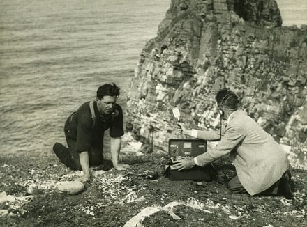  Innealtóir fuaime, Ned Nugent, ag iarraidh éanacha a thaifeadadh i dToraigh, 1956. © RTÉ. 
