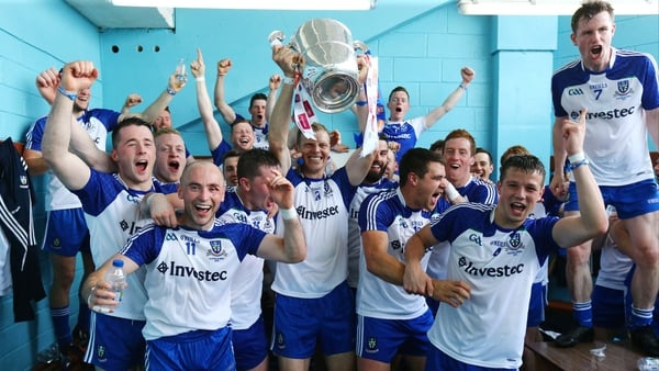 Monaghan players celebrate in the dressing room