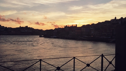 View from Dom Luis Bridge as the sun sets over the River Douro