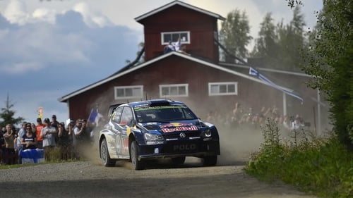 Jari-Matti Latvala guides his Volkswagen through Jyvaskyla