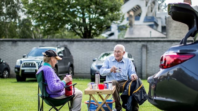 Nora and Eddie Kelly from Kilkenny City enjoy a cup of tea in Clonliffe College prior to the big game