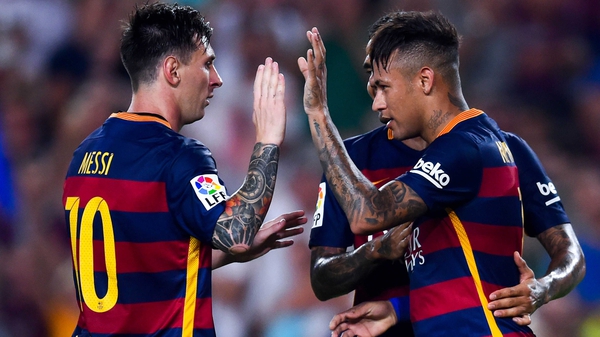 Leo Messi (L) with Neymar when they were spearheading Barca's attack