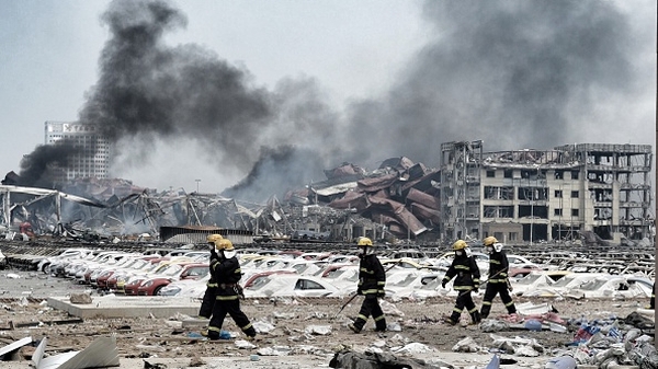 The explosions in a warehouse storing dangerous chemicals devastated an industrial park