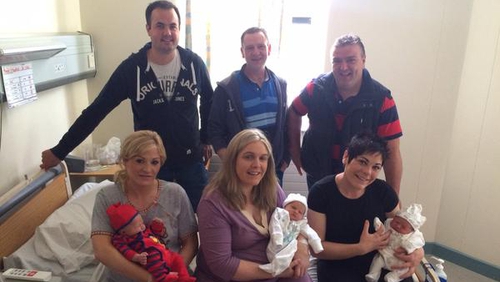 The three sisters with their husbands and babies at Mayo General Hospital