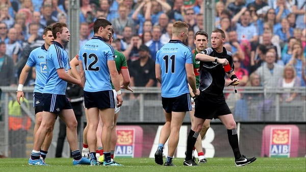 Referee Joe McQuillan gives Diarmuid Connolly (12) his marching orders