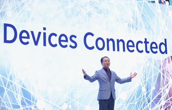 YH Eom, President of Samsung Electronics Europe, speaks at the Samsung press conference at IFA