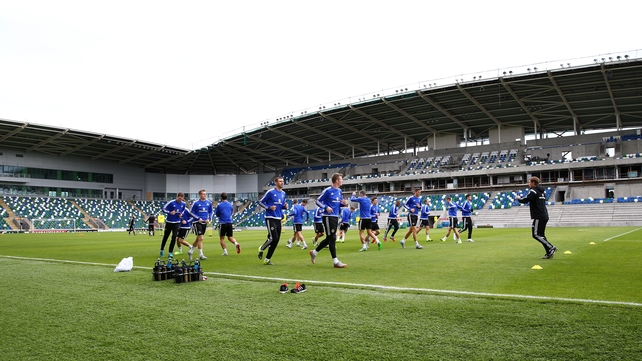 Northern Ireland players training at a new-look Windsor Park