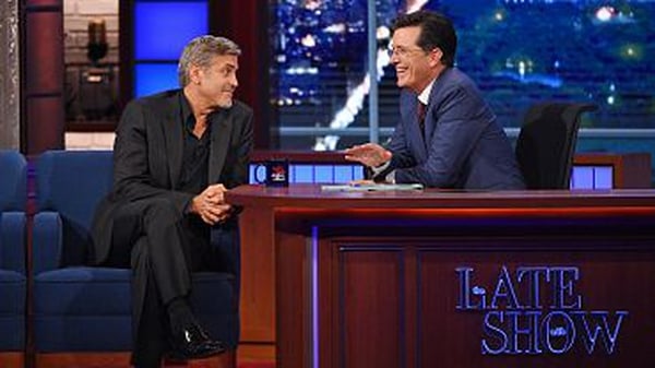 George Clooney was one of the guests on Stephen Colbert's first night. Pic: CBS