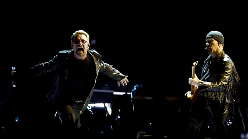 Bono and The Edge at the Ziggo Dome in Amsterdam on Monday - They've found a way to come home Photo: Paul Bergen