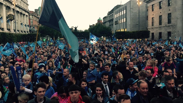 Fans gathered on O'Connell Street to welcome Dublin footballers