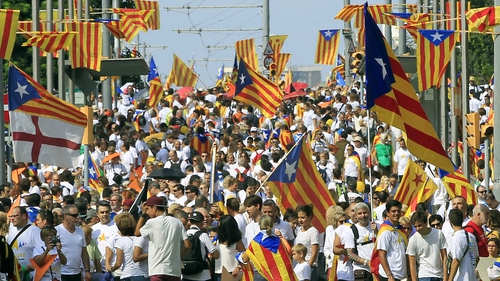 Protesters at a gathering to support Catalan independence earlier this month