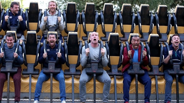 Members of the Ireland squad put the fear of God into the suspension system of a ride at Alton Towers