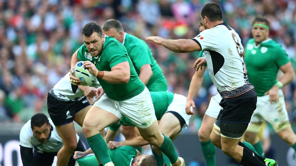 Cian Healy in action for Ireland against Romania