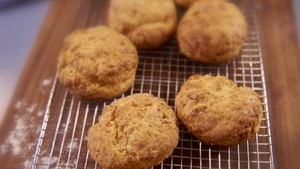 Rachel Allen's Cheesy Buttermilk Scones. Beautifully light and fluffy - perfect with a slathering of butter.