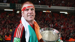 Paul O'Connell celebrating the 2008 Heineken Cup final win over Toulouse