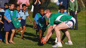 Paul O'Connell plays with local children in Cape Town during the 2009 Lions tour to South Africa