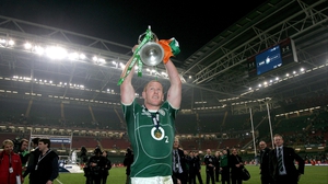 Paul O'Connell celebrates Ireland's 6 Nations Grand Slam following victory over Wales in Cardiff in 2009