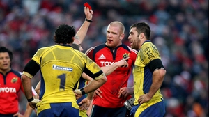 The Munster man watches on as Jamie Cudmore of Clermont Auvergne is sent off during their Heineken Cup clash in 2008