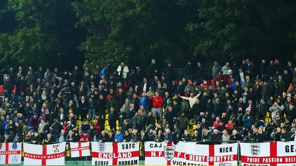The travelling England fans at LFF Stadionas in Lithuania