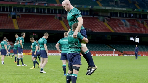 Sean O'Brien and Paul O'Connell warming up before the win over France