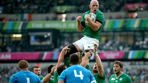 Paul O'Connell claims a lineout in Ireland's 2015 RWC win over Italy