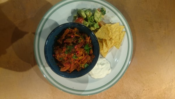 The Happy Pear's Mexican Leek & Black Bean Chilli with Guacamole