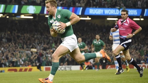 Luke Fitzgerald in action during his final international game, against Argentina at the 2015 World Cup