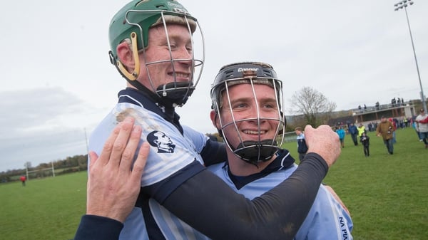 Na Piarsaigh's Will O'Donoghue and Peter Casey celebrate after the game
