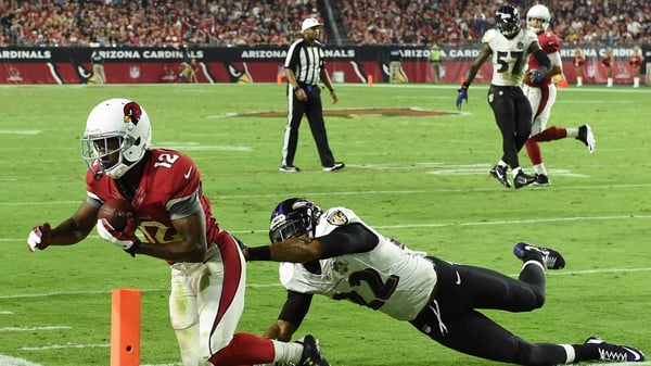 Wide receiver John Brow of the Arizona Cardinals scores a touchdown