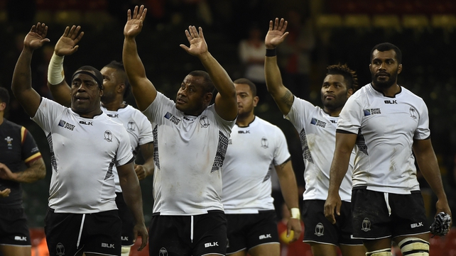 Fiji clap the crowd after their match against Wales
