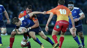 Leinster's Garry Ringrose with Aaron Shingler of Scarlets