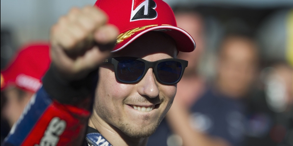 Jorge Lorenzo celebrates his MotoGP crown