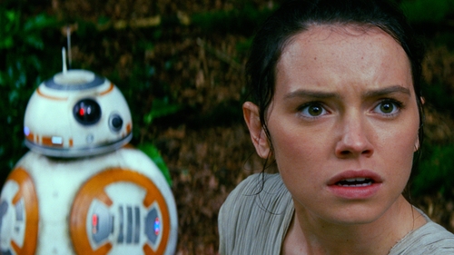 BB-8 and Daisy Ridley as Rey in Star Wars: The Forces Awakens