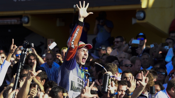 Jorge Lorenzo celebrates his world championship victory