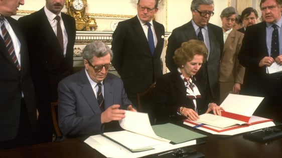 Garret FitzGerald and Margaret Thatcher Sign Anglo Irish Agreement (1985)