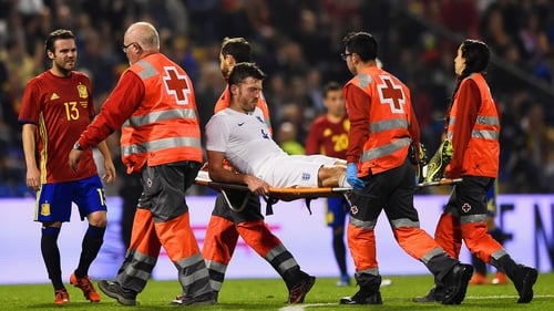 Michael Carrick is stretchered off the pitch