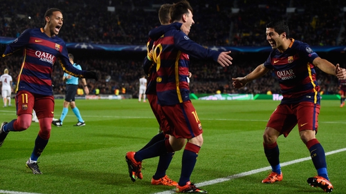 Messi and Suarez both scored for Barcelona in the first half against Roma