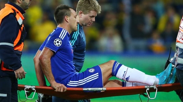 John Terry is stretchered off the pitch during Chelsea's 4-0 win at Maccabi Tel Aviv