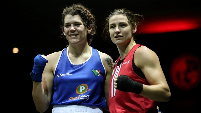 Shauna O'Keefe and Katie Taylor after the fight last night