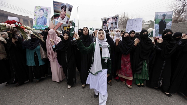 Pakistani relatives of schoolchildren killed in the attack demand justice