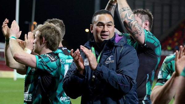 Pat Lam and the Connacht players celebrate their win against Munster at Thomond Park