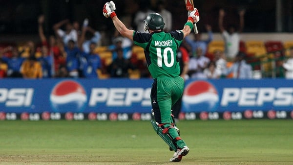 John Mooney celebrating his winning run to defeat England in the 2011 ICC World Cup