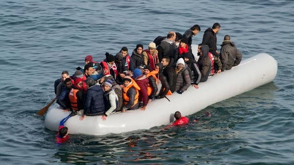 A group of migrants arriving in Lesbos, Greece last December