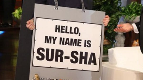 Saoirse's handy name placard