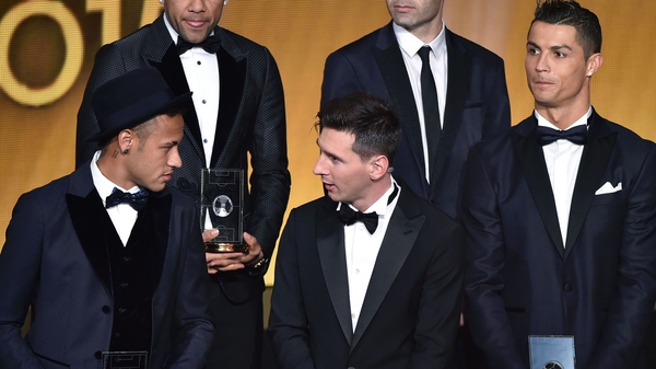 (L to R): Neymar, Leo Messi and Cristiano Ronaldo