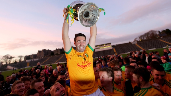 Bryan Sheehan lifts the cup as South Kerry prevailed in the Kerry championship