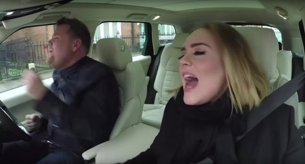 Adele and James Corden singing up a storm in the car