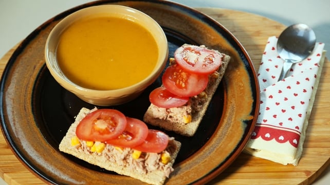 Sweet potato soup and tuna crisp bread