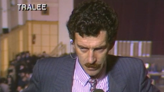 Dick Spring at the count centre in Tralee during the 1987 general election.
